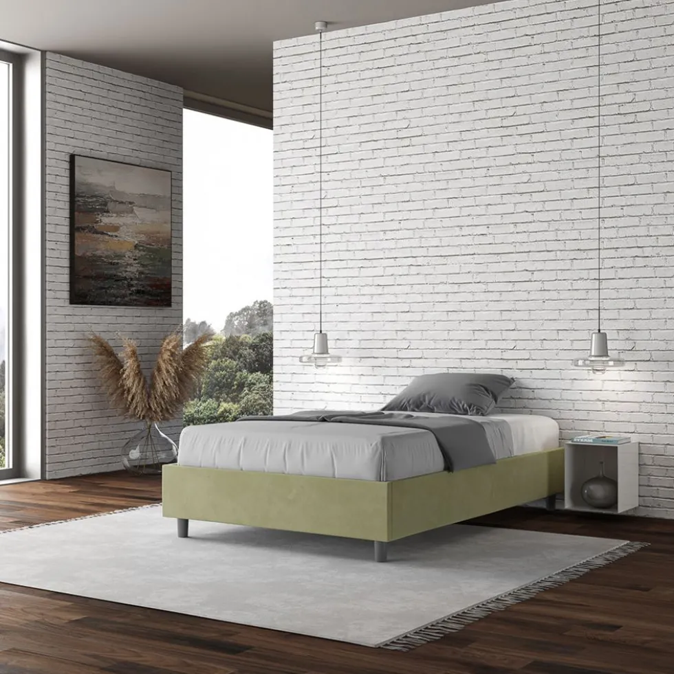 Letto 140x210cm contenitore francese sommier in microfibra tè verde LIT268