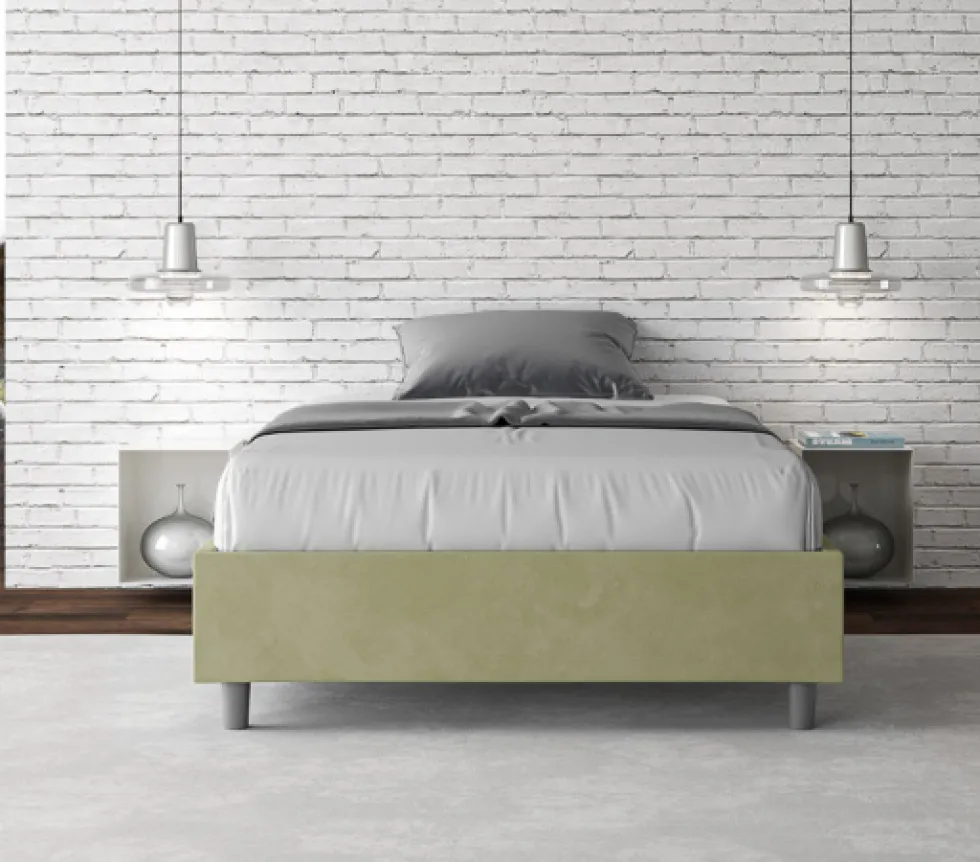 Letto 140x210cm contenitore francese sommier in microfibra tè verde LIT268
