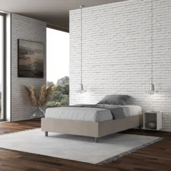 Letto 140x210cm contenitore francese sommier in microfibra sabbia beige LIT268
