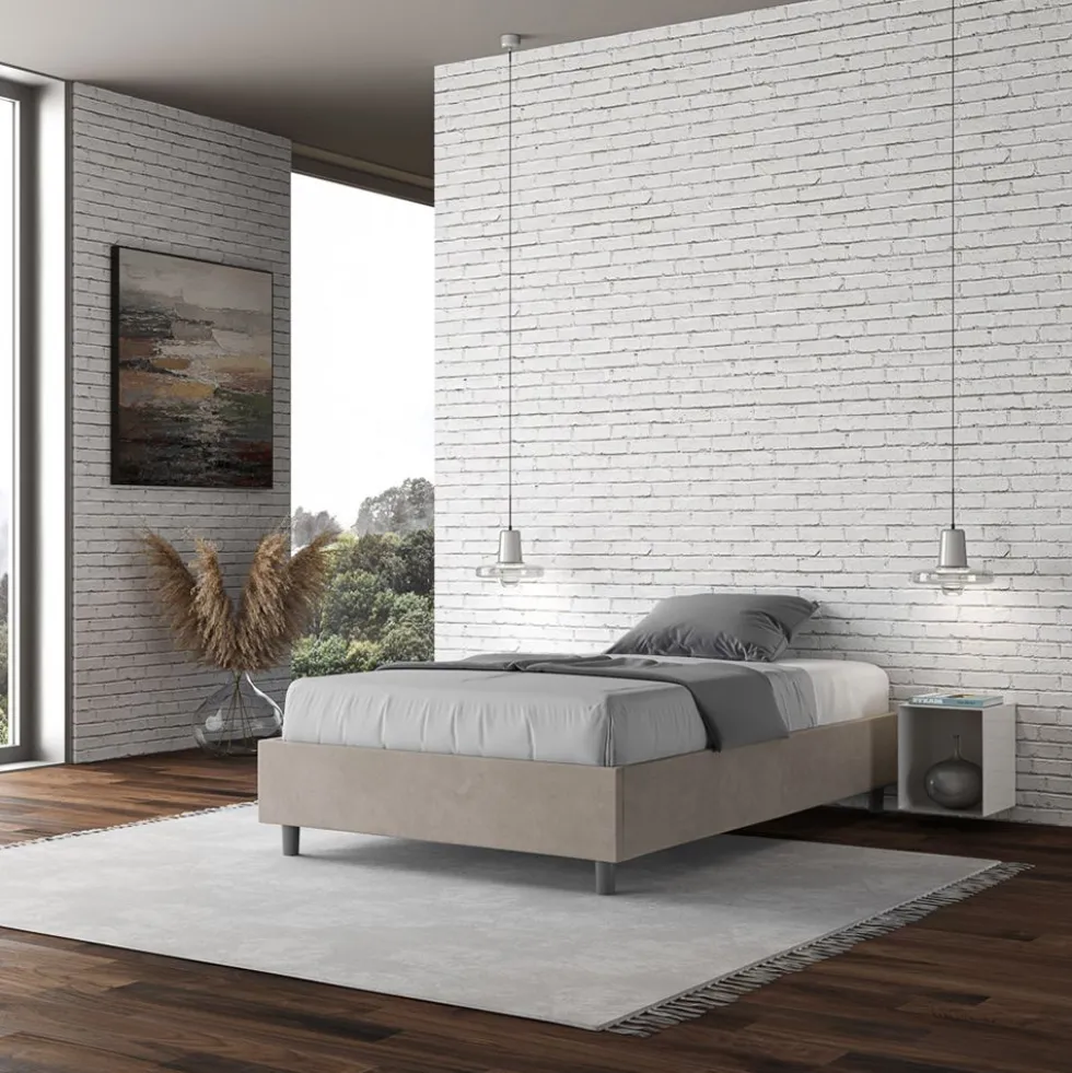 Letto 140x210cm contenitore francese sommier in microfibra sabbia beige LIT268