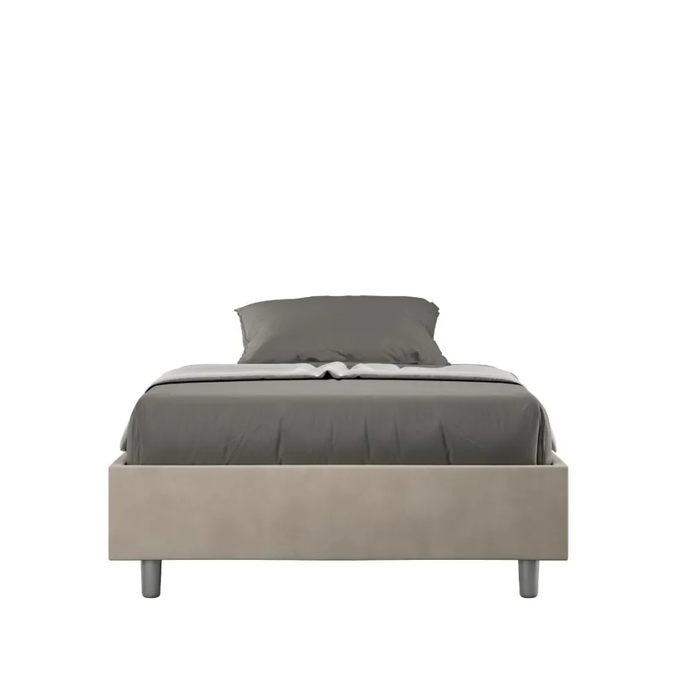 Letto 140x210cm contenitore francese sommier in microfibra sabbia beige LIT268