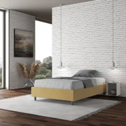 Letto 140x210cm contenitore francese sommier in microfibra ocra LIT268