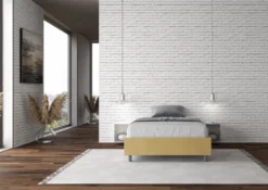 Letto 140x210cm contenitore francese sommier in microfibra ocra LIT268