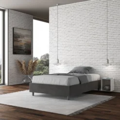 Letto 140x210cm contenitore francese sommier in microfibra grigio LIT268