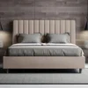 Letto 140x200cm contenitore francese con testiera trapuntata in similpelle tortora LIT328