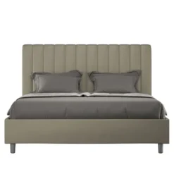 Letto 140x200cm contenitore francese con testiera trapuntata in similpelle cappuccino LIT328