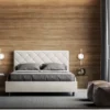 Letto 140x190cm contenitore francese con testiera a rombo bianco LIT312