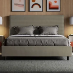 Letto 140x200cm contenitore francese con testiera trapuntata cappuccino LIT302