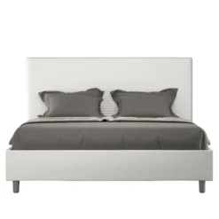 Letto 140x200cm contenitore francese con testiera trapuntata bianco LIT302