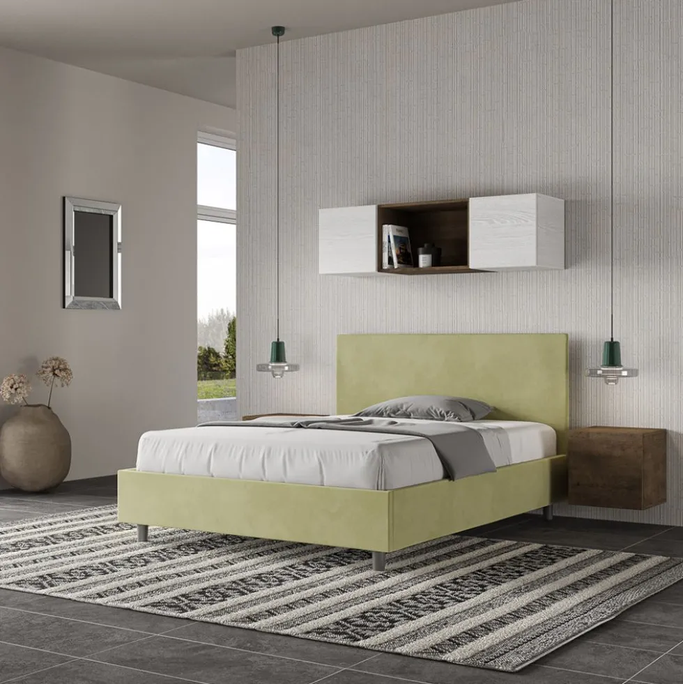 Letto 140x200cm contenitore francese testiera liscia in microfibra tè verde LIT272