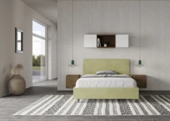 Letto 140x200cm contenitore francese testiera liscia in microfibra tè verde LIT272