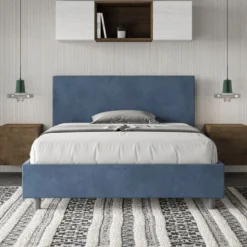 Letto 140x200cm contenitore francese testiera liscia in microfibra blu LIT272