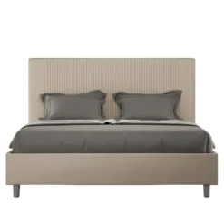 Letto 140x190cm contenitore francese con testiera a linee verticali tortora LIT318