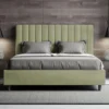 Letto 140x210cm contenitore francese con testiera trapuntata in microfibra tè verde LIT334