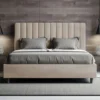 Letto 140x210cm contenitore francese con testiera trapuntata in microfibra sabbia beige LIT334