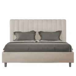 Letto 140x210cm contenitore francese con testiera trapuntata in microfibra sabbia beige LIT334