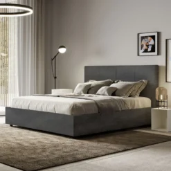 Letto 140x210cm contenitore francese con giroletto in microfibra grigio LIT298