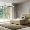 Letto 140x200cm contenitore francese con giroletto in microfibra ocra LIT294