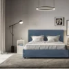 Letto 140x200cm contenitore francese con giroletto in microfibra blu LIT294