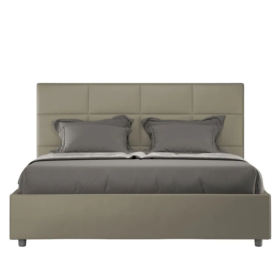 Letto 140x200cm contenitore francese con giroletto in similpelle cappuccino LIT292