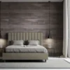 Letto 140x190cm contenitore francese con testiera trapuntata in similpelle cappuccino LIT324