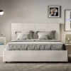 Letto 140x190cm contenitore francese con giroletto in similpelle bianco LIT288