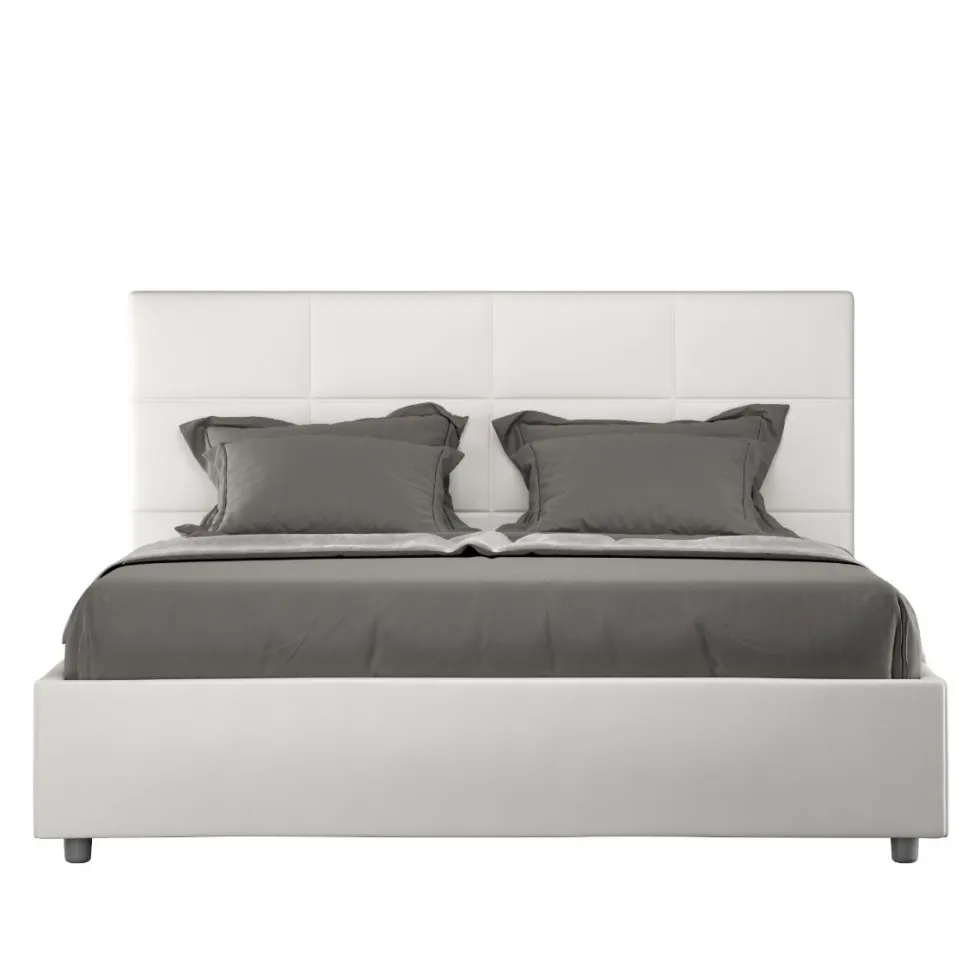 Letto 140x190cm contenitore francese con giroletto in similpelle bianco LIT288