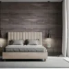 Letto 140x190cm contenitore francese con testiera trapuntata in microfibra sabbia beige LIT326