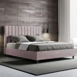 Letto 140x190cm contenitore francese con testiera trapuntata in microfibra glicine lilla LIT326