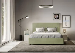 Letto 140x190cm contenitore francese con giroletto in microfibra tè verde LIT290