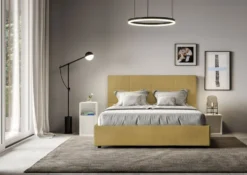 Letto 140x190cm contenitore francese con giroletto in microfibra ocra LIT290