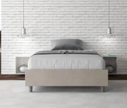 Letto 140x200cm contenitore francese sommier in microfibra sabbia beige LIT264