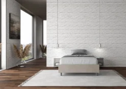 Letto 140x190cm contenitore francese sommier in microfibra sabbia beige LIT260