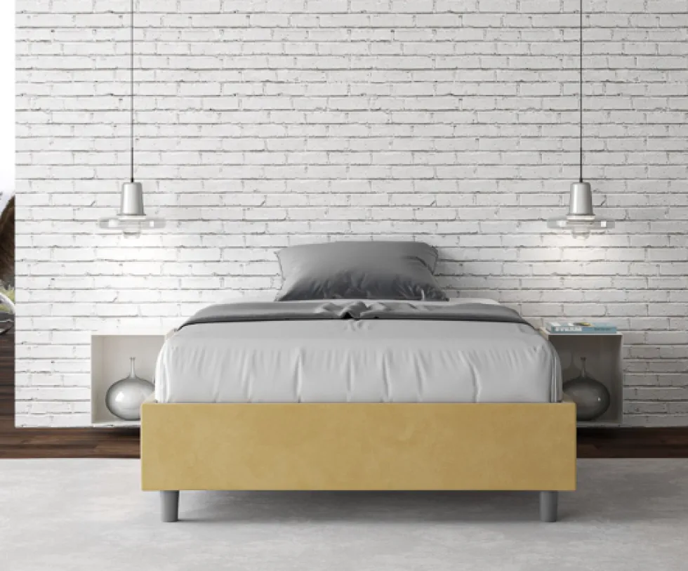 Letto 140x190cm contenitore francese sommier in microfibra ocra LIT260