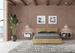 Letto 140x200cm contenitore francese testata inclinata quercia LIT354