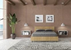 Letto 140x200cm contenitore francese testata dritta quercia LIT350