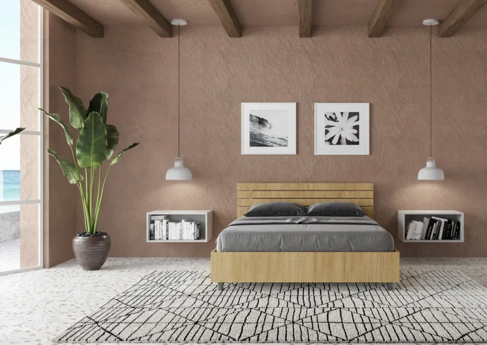 Letto 140x200cm contenitore francese testata dritta quercia LIT350