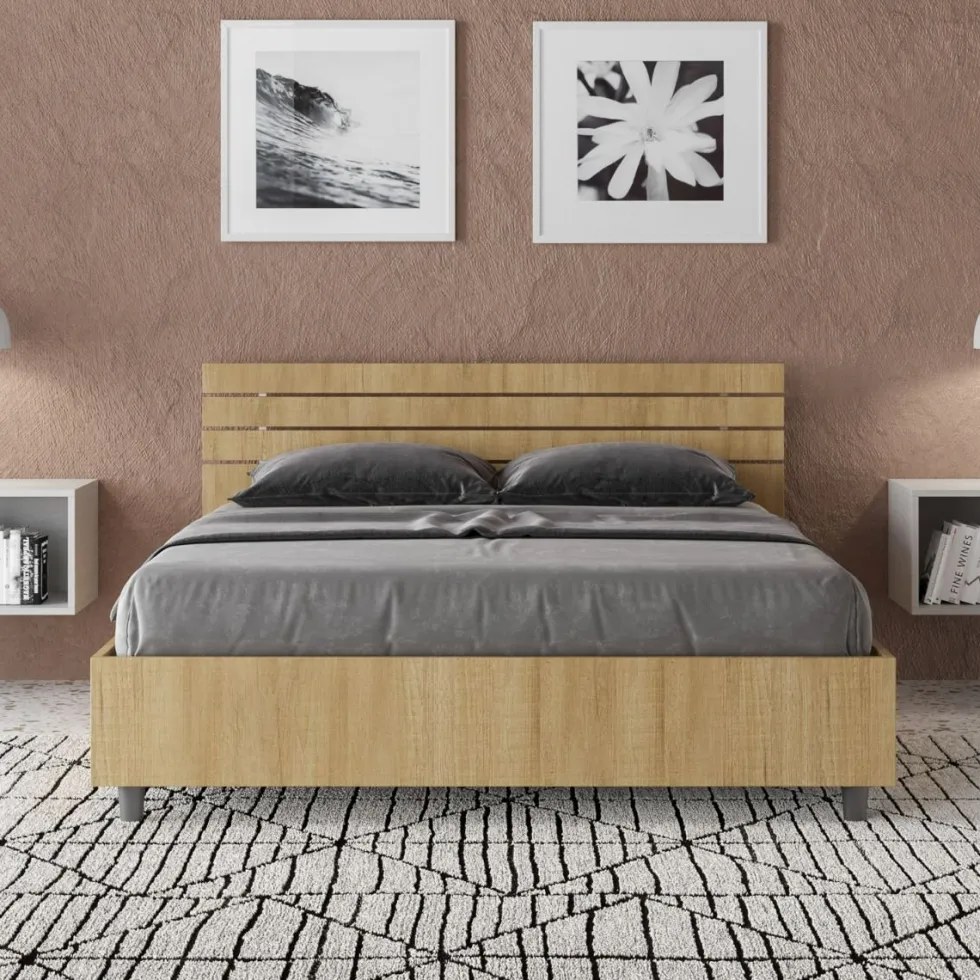 Letto 140x200cm contenitore francese testata dritta quercia LIT350