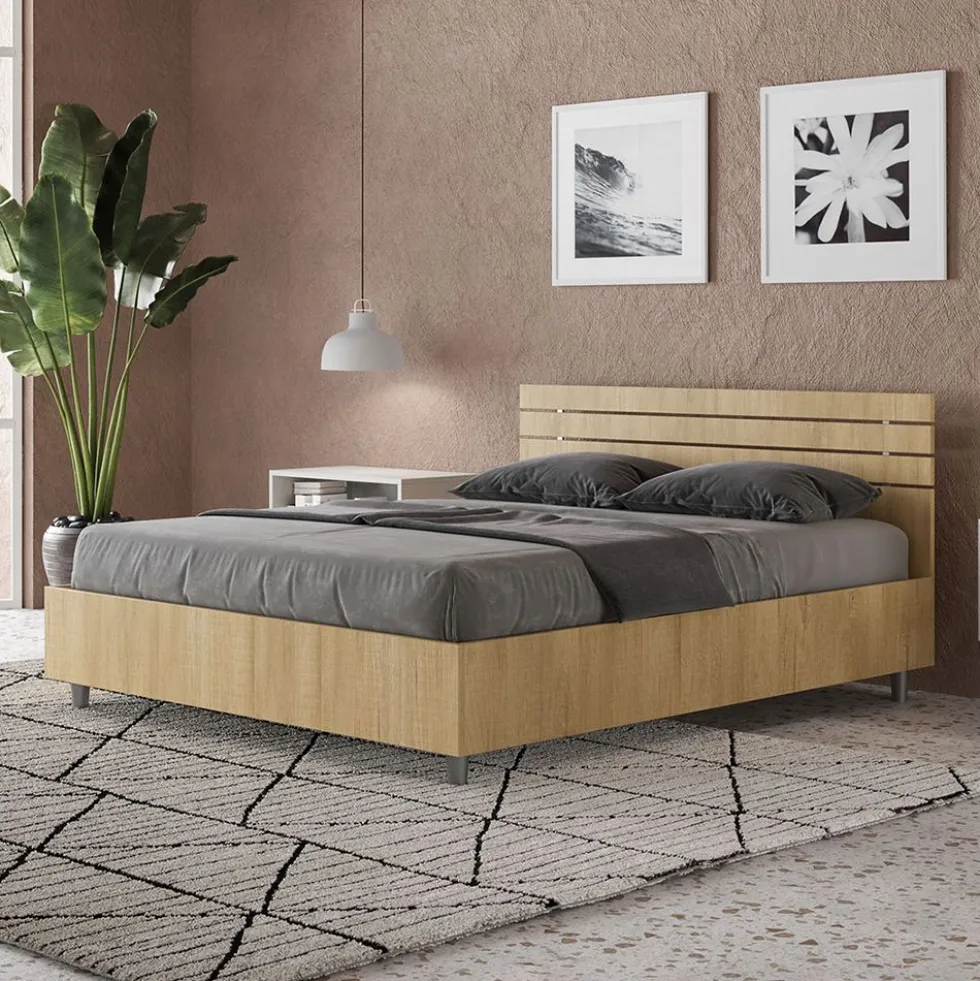 Letto 140x200cm contenitore francese testata dritta quercia LIT350