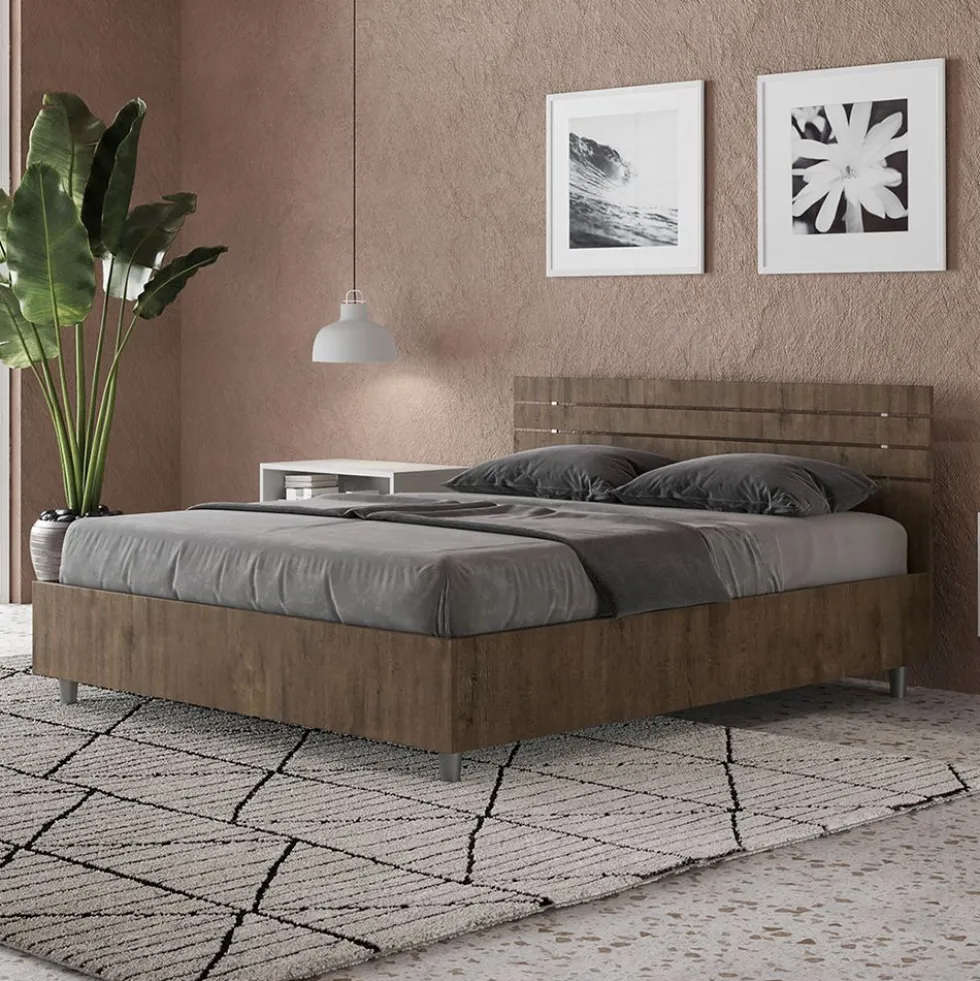 Letto 140x200cm contenitore francese testata dritta noce LIT350