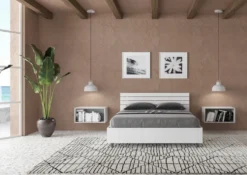 Letto 140x200cm contenitore francese testata dritta bianco frassino LIT350
