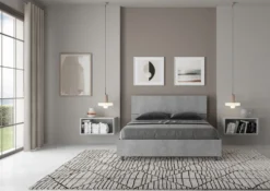Letto 140x200cm contenitore francese testiera inclinata cemento LIT346