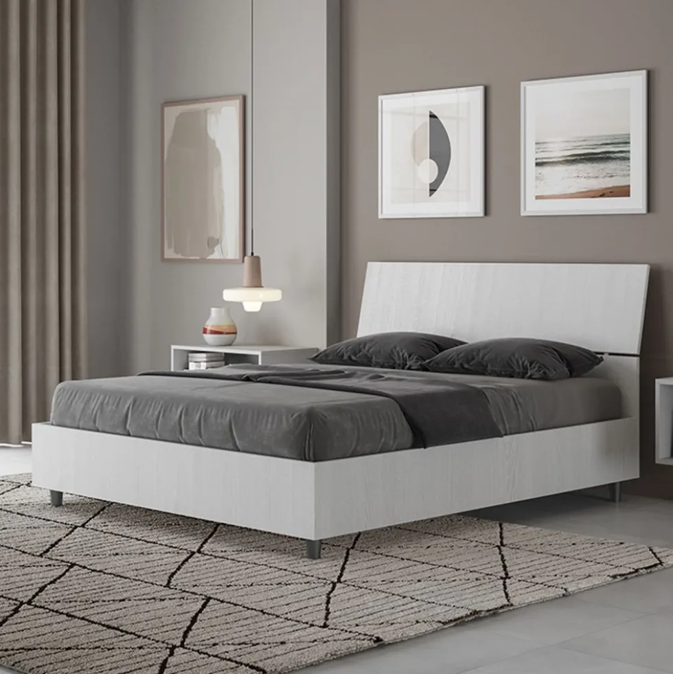 Letto 140x200cm contenitore francese testiera inclinata bianco frassino LIT346