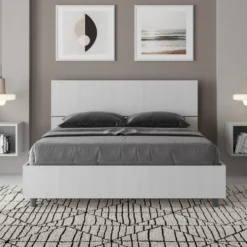 Letto 140x200cm contenitore francese testiera inclinata bianco frassino LIT346