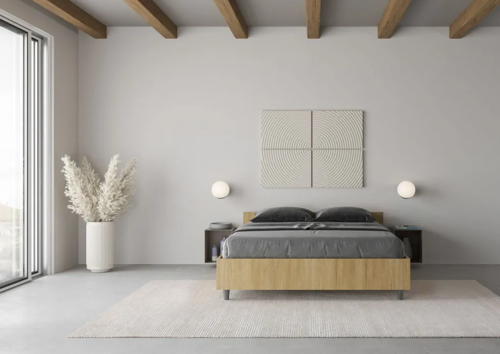 Letto 140x200cm contenitore francese effetto legno quercia LIT338