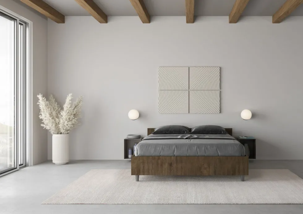 Letto 140x200cm contenitore francese effetto legno noce LIT338