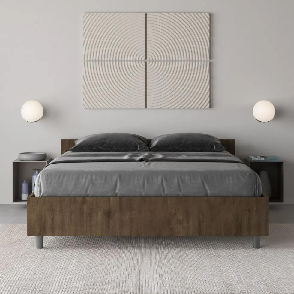 Letto 140x200cm contenitore francese effetto legno noce LIT338