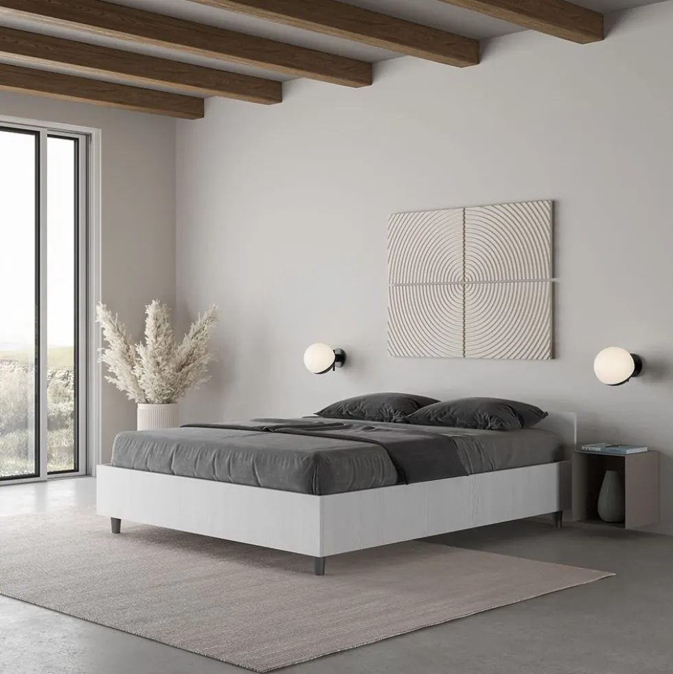 Letto 140x200cm contenitore francese effetto legno bianco frassino LIT338