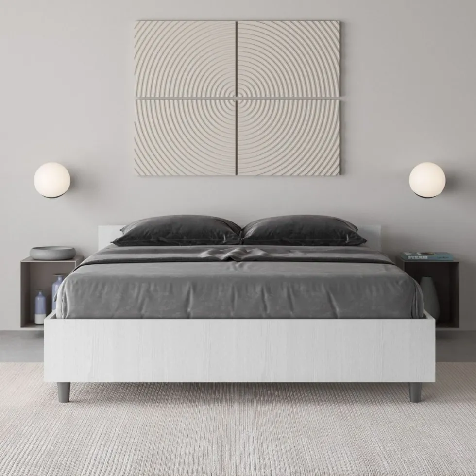 Letto 140x200cm contenitore francese effetto legno bianco frassino LIT338