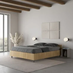 Letto 140x190cm contenitore francese effetto legno quercia LIT336